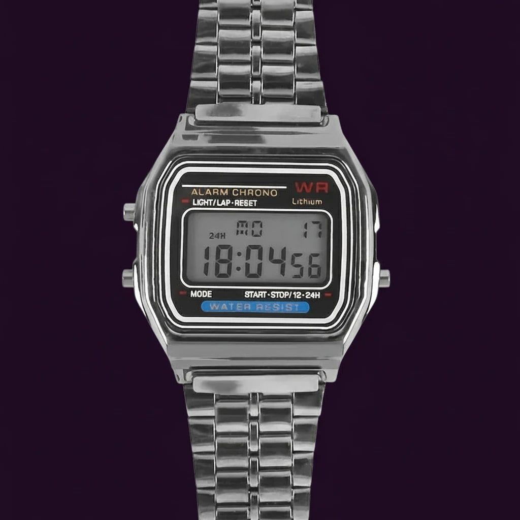 Model 1980 Retro Non-Waterproof Steel Band Watch For Women, Men, Business Clock, Multi-Functional LED Digital Sports Watch, Electronic Clock