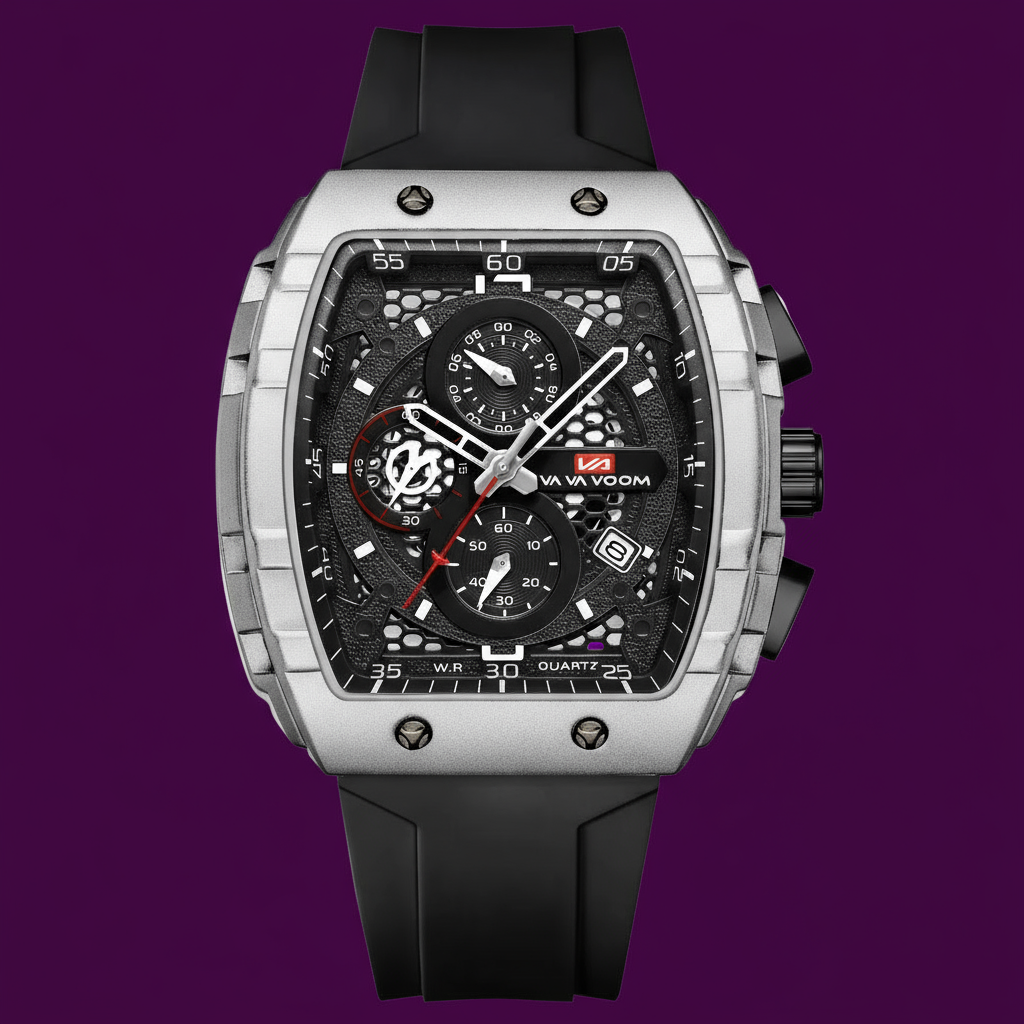 VENUM Men's Quartz Watch Sports Watch 3ATM Waterproof 47mm Diameter Silicone Band