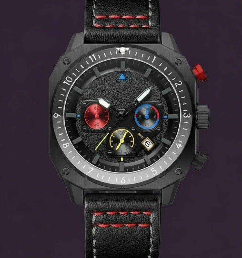 Sparta Brand Men's Quartz Sports Watch Casual Business Style Date Display Leather Wristband Alloy Case Marine Commando