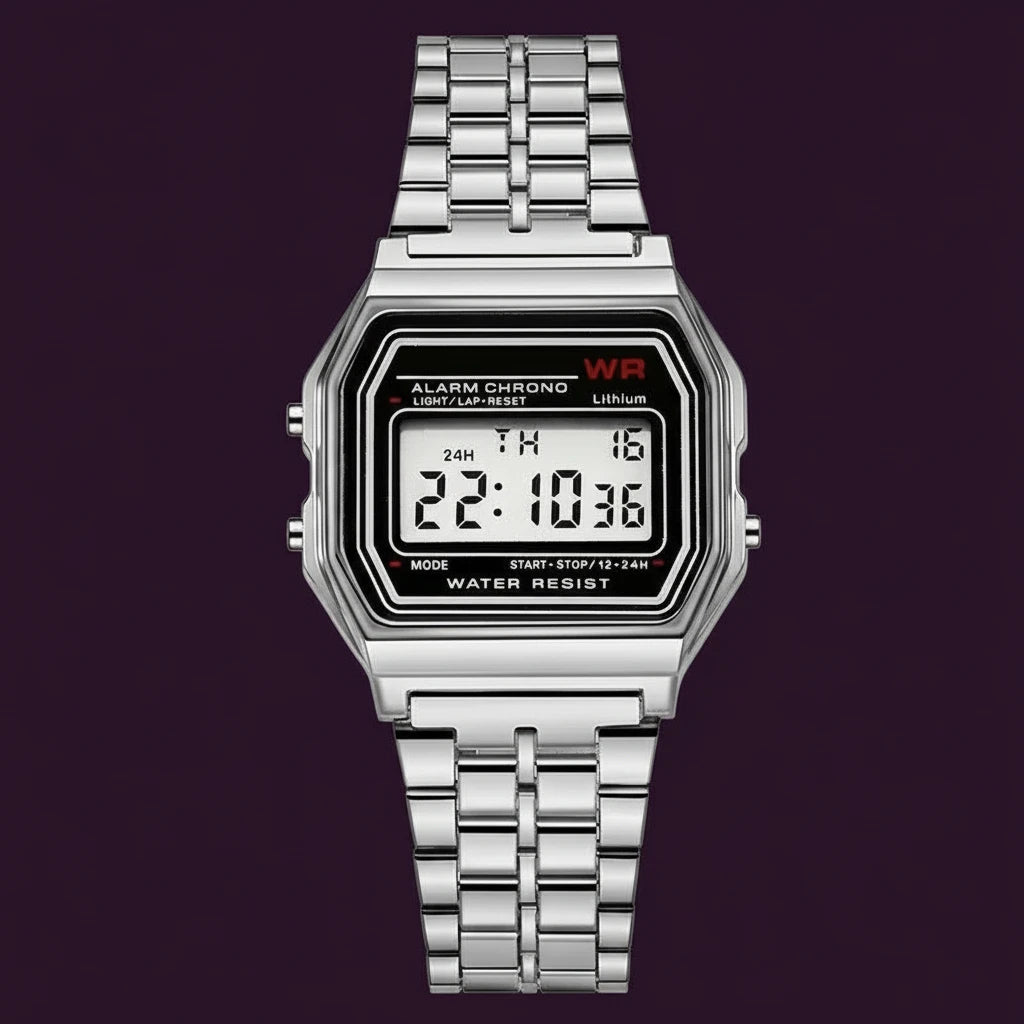 Model 1980 Retro Non-Waterproof Steel Band Watch For Women, Men, Business Clock, Multi-Functional LED Digital Sports Watch, Electronic Clock