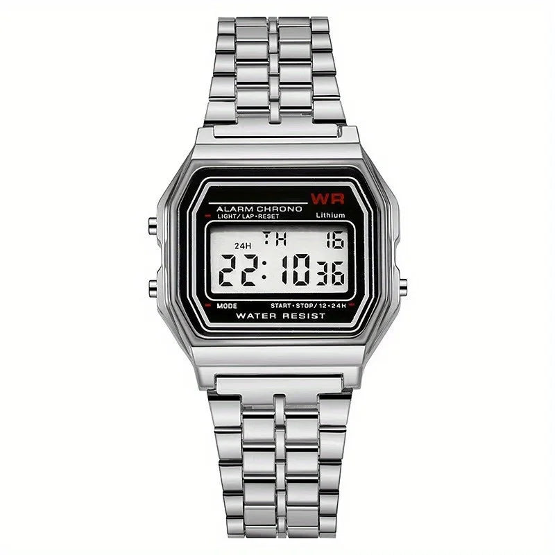 Model 1980 Retro Non-Waterproof Steel Band Watch For Women, Men, Business Clock, Multi-Functional LED Digital Sports Watch, Electronic Clock
