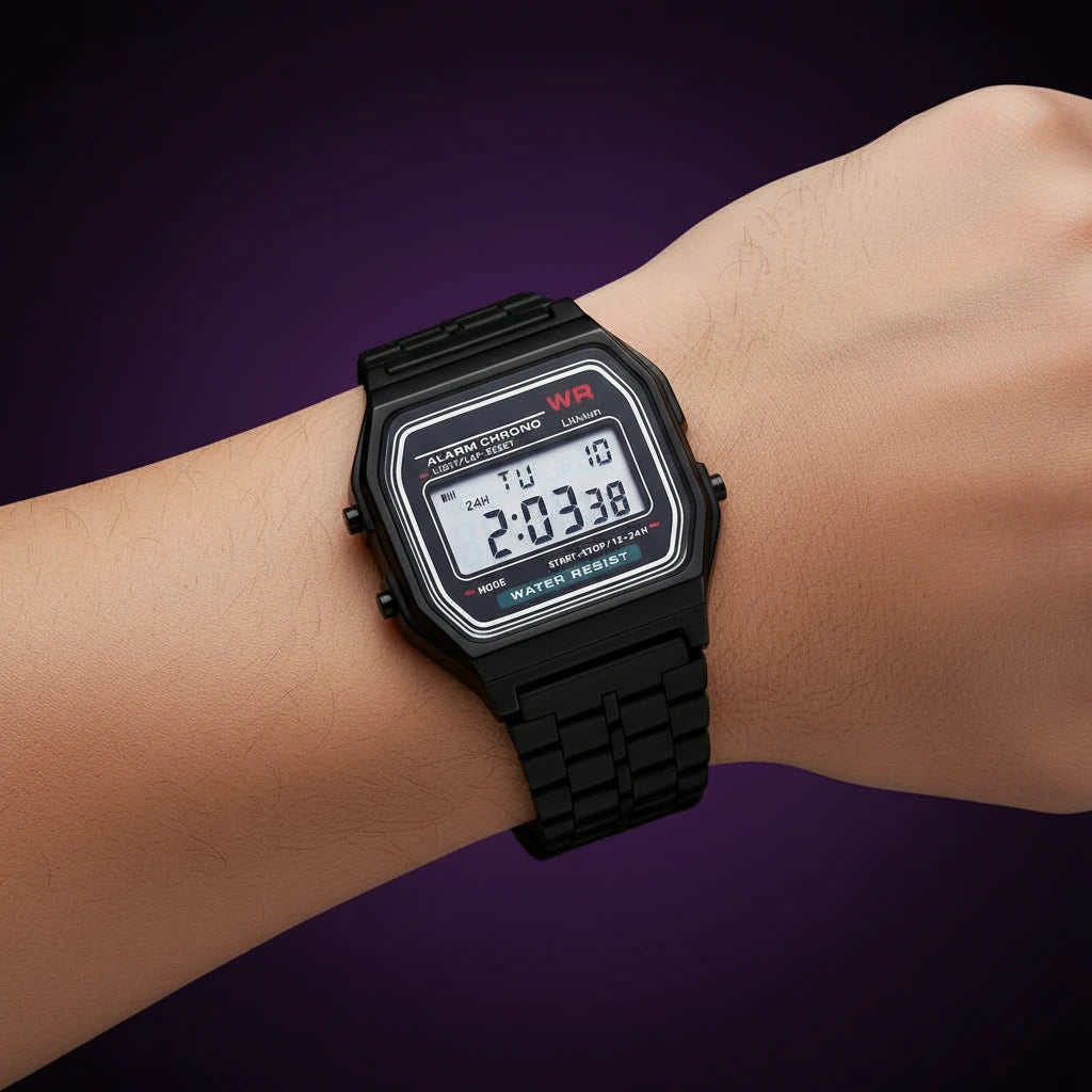 Model 1980 Retro Non-Waterproof Steel Band Watch For Women, Men, Business Clock, Multi-Functional LED Digital Sports Watch, Electronic Clock