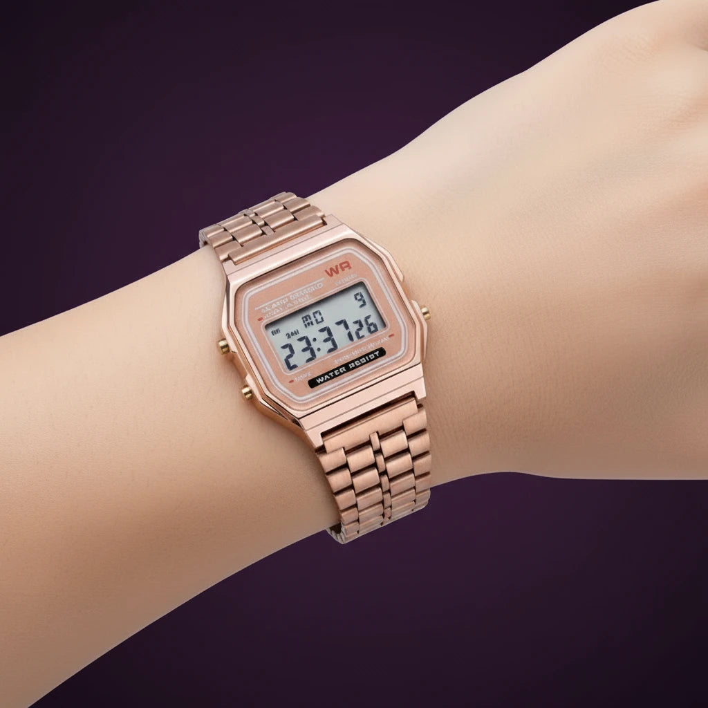 Model 1980 Retro Non-Waterproof Steel Band Watch For Women, Men, Business Clock, Multi-Functional LED Digital Sports Watch, Electronic Clock