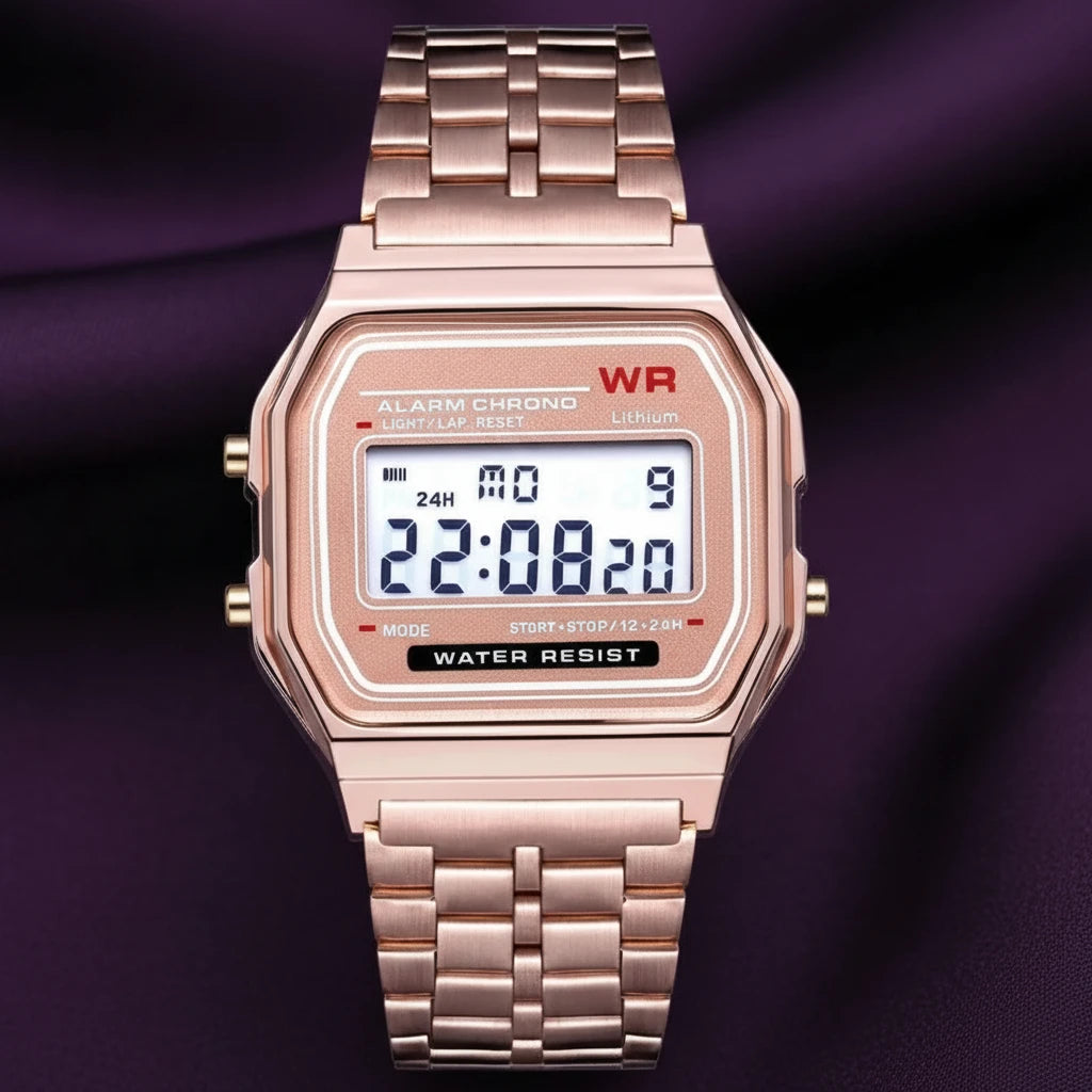 Model 1980 Retro Non-Waterproof Steel Band Watch For Women, Men, Business Clock, Multi-Functional LED Digital Sports Watch, Electronic Clock