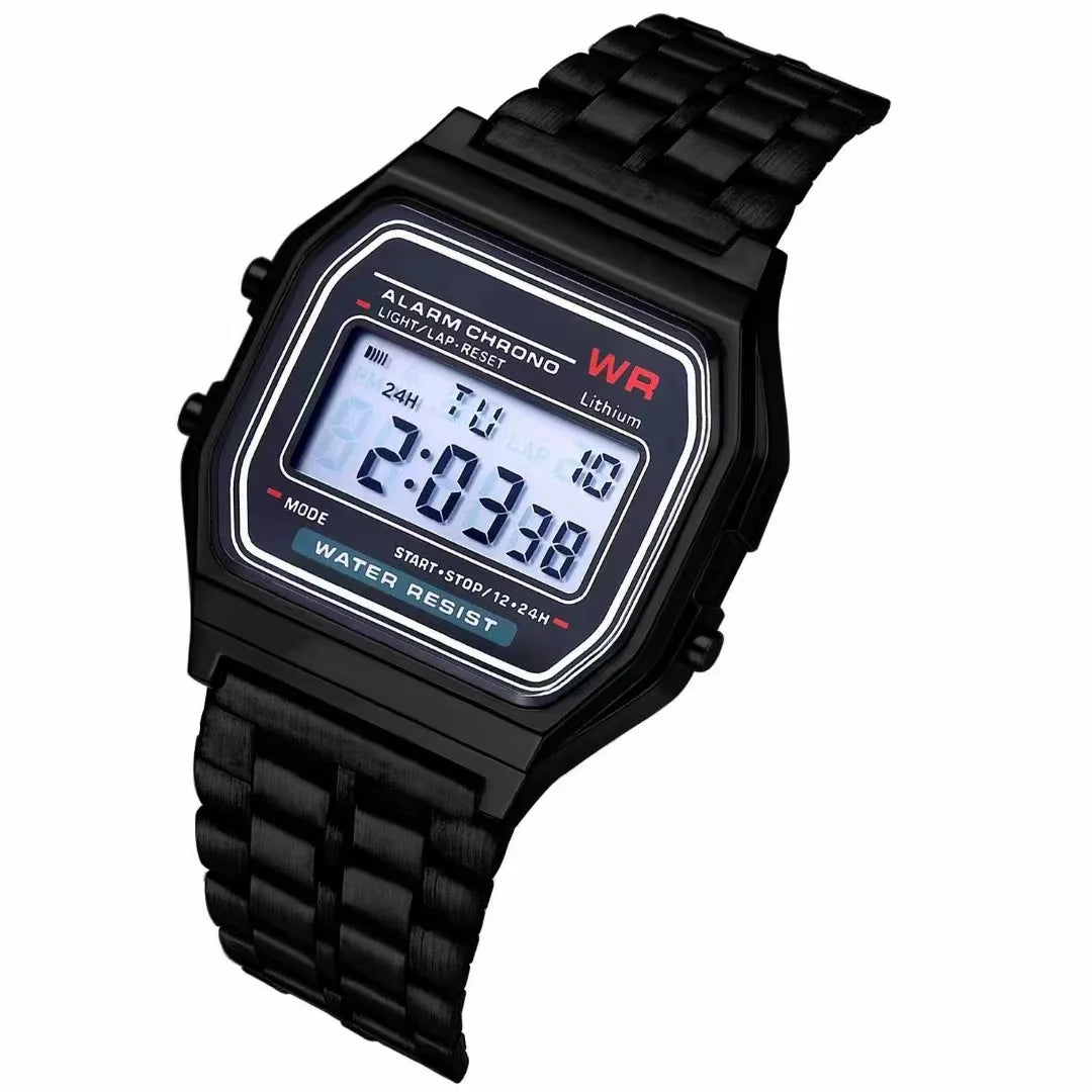 Model 1980 Retro Non-Waterproof Steel Band Watch For Women, Men, Business Clock, Multi-Functional LED Digital Sports Watch, Electronic Clock