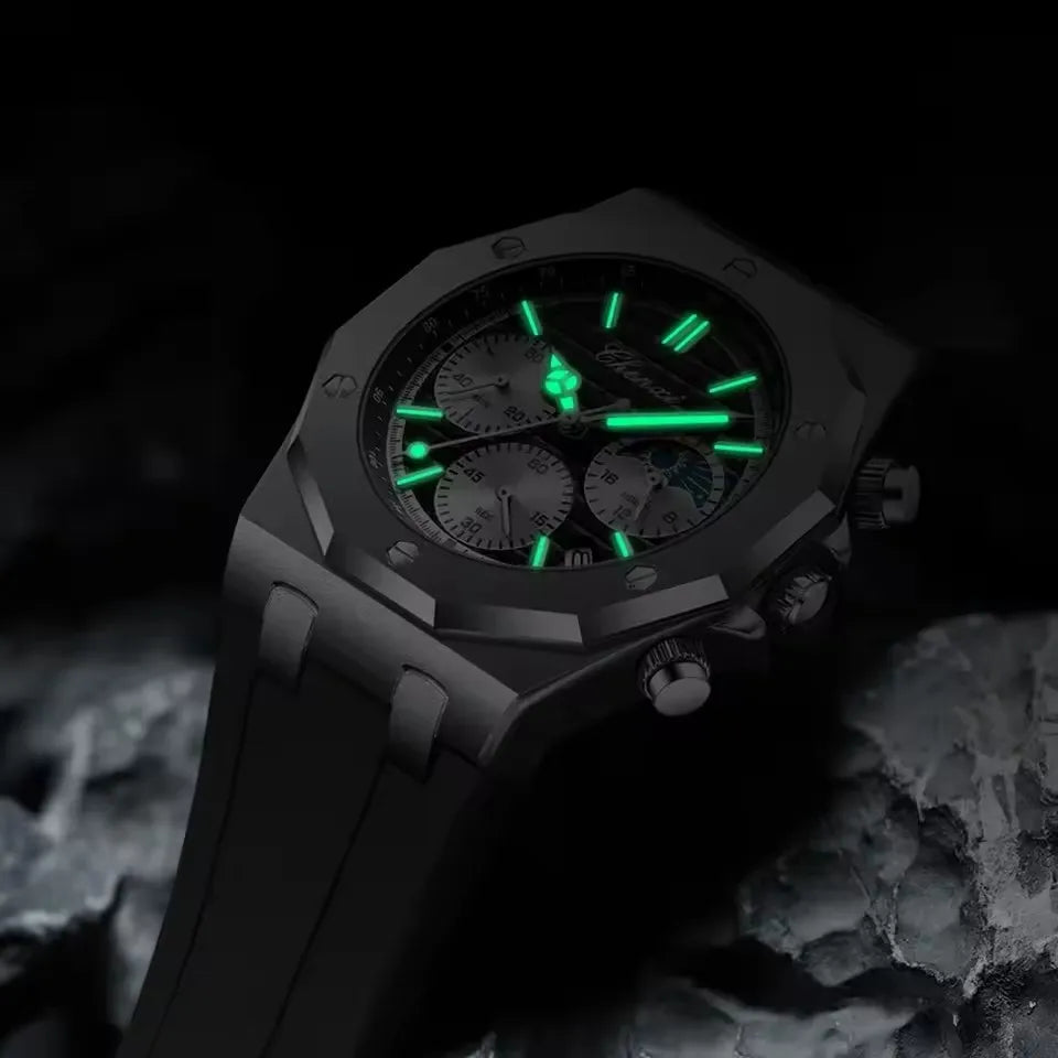 VULCAN Model Men's Luxury Sport Watch Mens Quartz Chronograph Wristwatch Luminous Silicone Dial Alloy Case Oval Shape Packed Box