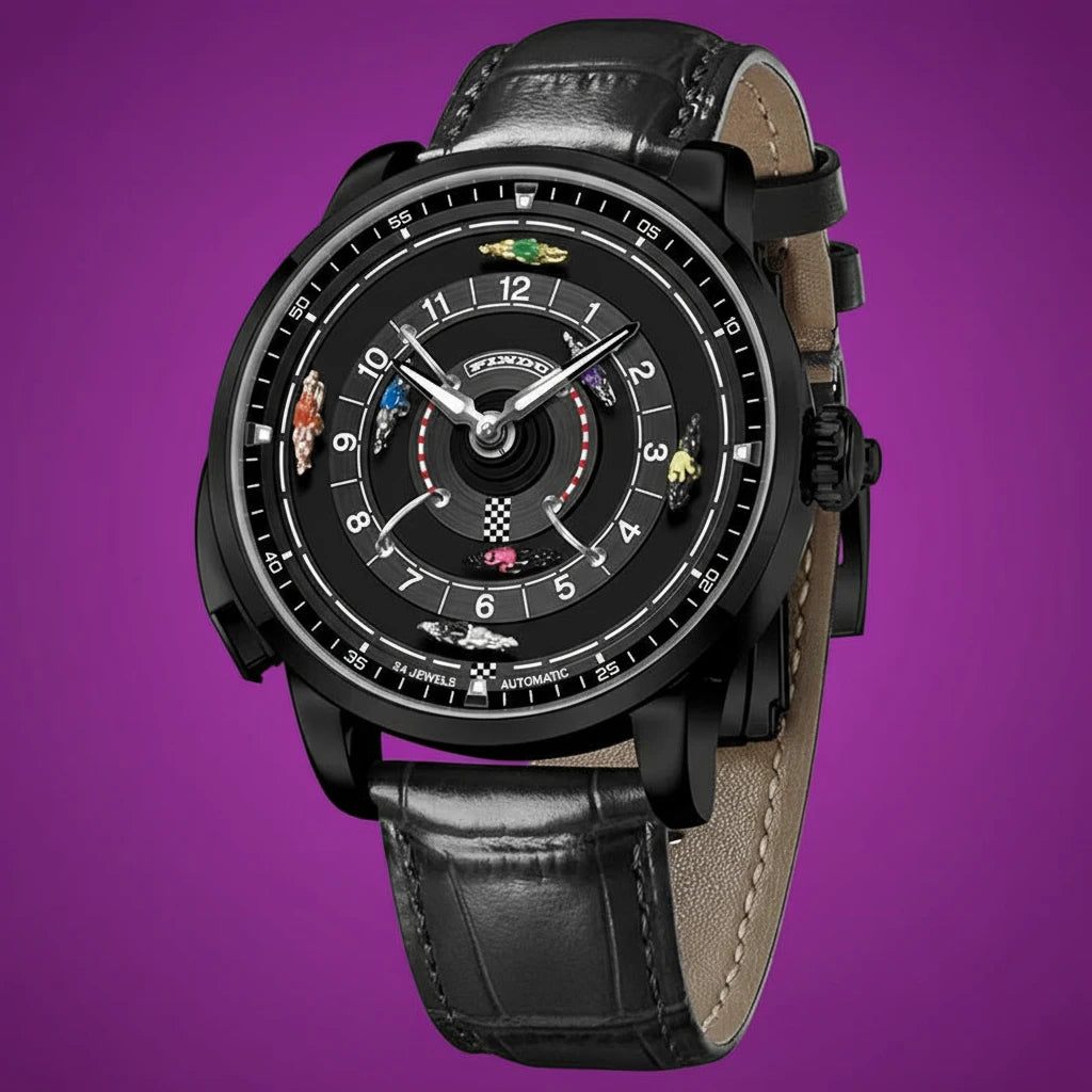 Pindu Designs NH35 Men's Mechanical Watch Press Button Turn Horse Riding Roulette Blue Sapphire Mirror Miyota Movement Jacob