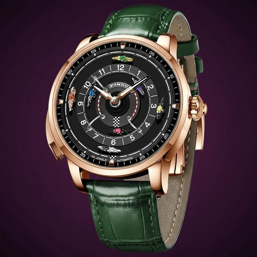 Pindu Designs NH35 Men's Mechanical Watch Press Button Turn Horse Riding Roulette Blue Sapphire Mirror Miyota Movement Jacob