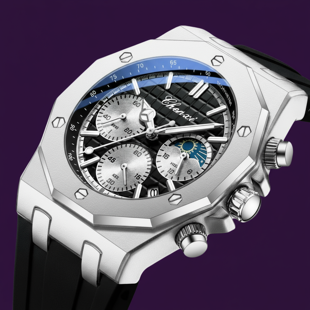 VULCAN Model Men's Luxury Sport Watch Mens Quartz Chronograph Wristwatch Luminous Silicone Dial Alloy Case Oval Shape Packed Box