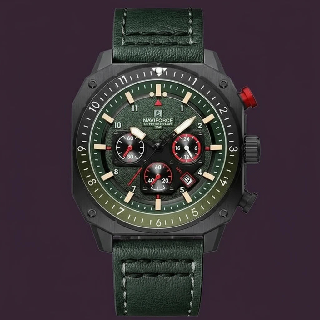 Sparta Brand Men's Quartz Sports Watch Casual Business Style Date Display Leather Wristband Alloy Case Marine Commando