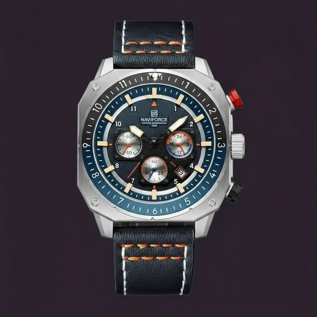 Sparta Brand Men's Quartz Sports Watch Casual Business Style Date Display Leather Wristband Alloy Case Marine Commando