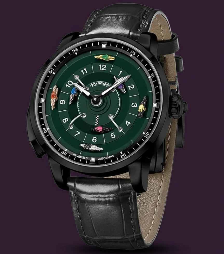 Pindu Designs NH35 Men's Mechanical Watch Press Button Turn Horse Riding Roulette Blue Sapphire Mirror Miyota Movement Jacob