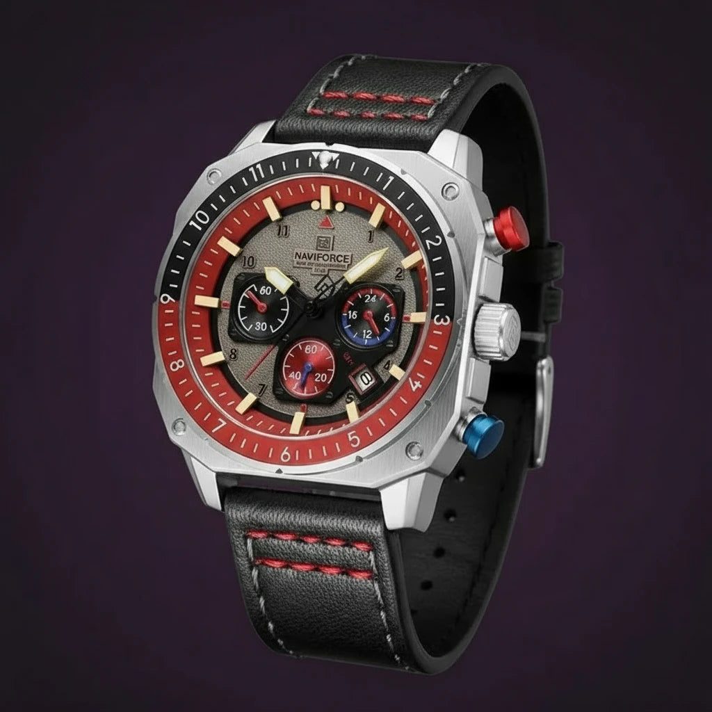 Sparta Brand Men's Quartz Sports Watch Casual Business Style Date Display Leather Wristband Alloy Case Marine Commando