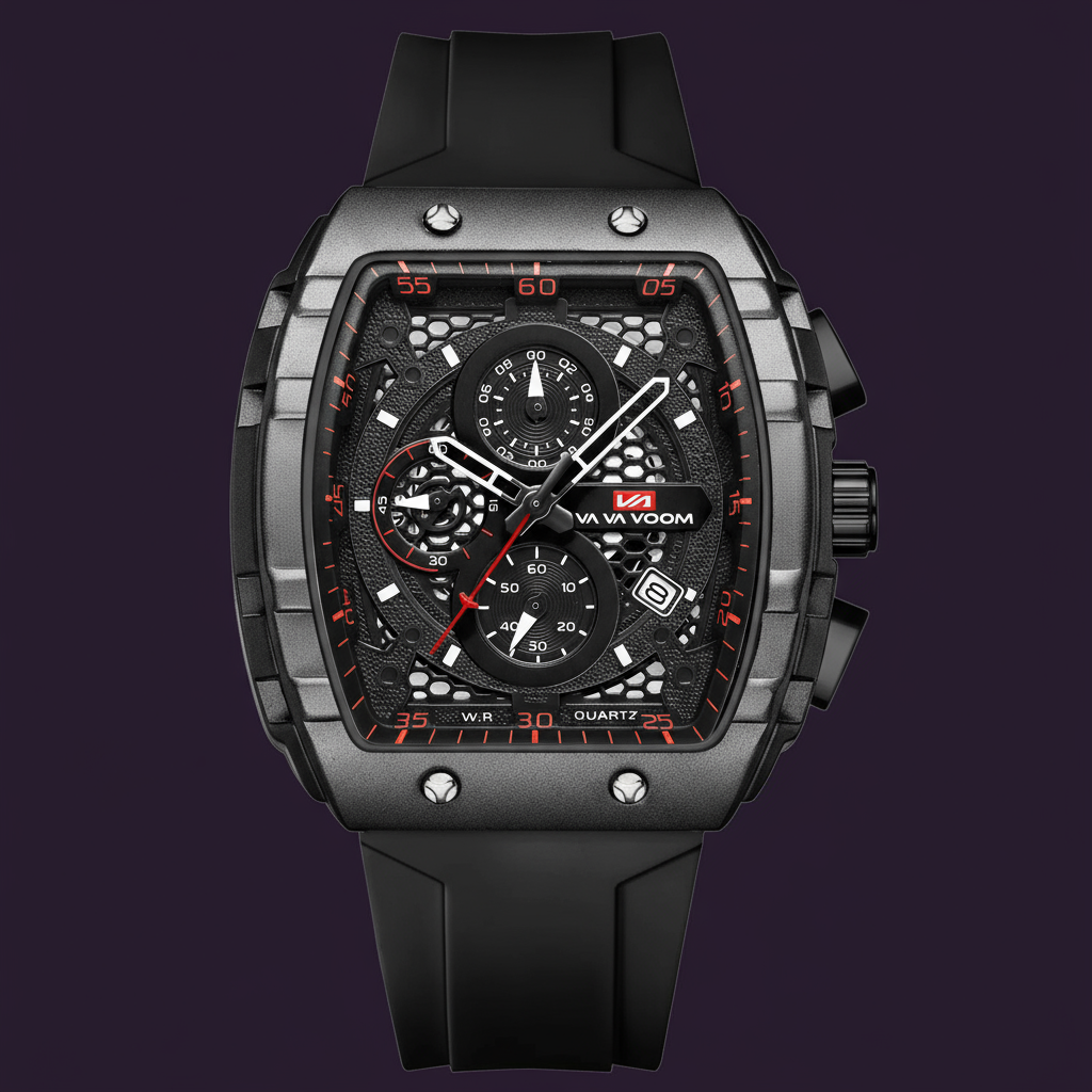 VENUM Men's Quartz Watch Sports Watch 3ATM Waterproof 47mm Diameter  Silicone Band