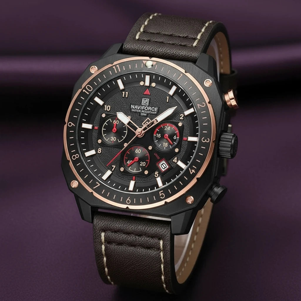 Sparta Brand Men's Quartz Sports Watch Casual Business Style Date Display Leather Wristband Alloy Case Marine Commando