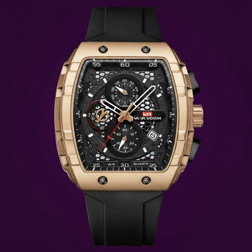 VENUM Men's Quartz Watch Sports Watch 3ATM Waterproof 47mm Diameter  Silicone Band