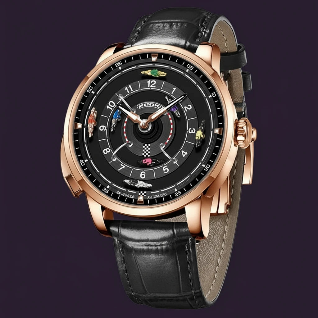 Pindu Designs NH35 Men's Mechanical Watch Press Button Turn Horse Riding Roulette Blue Sapphire Mirror Miyota Movement Jacob