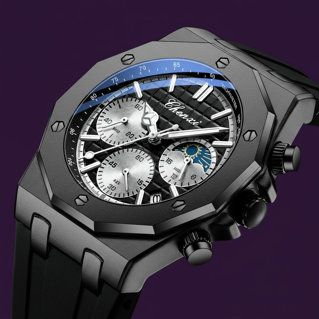 VULCAN Model Men's Luxury Sport Watch Mens Quartz Chronograph Wristwatch Luminous Silicone Dial Alloy Case Oval Shape Packed Box