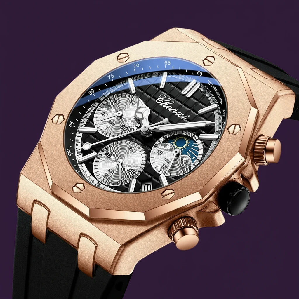 VULCAN Model Men's Luxury Sport Watch Mens Quartz Chronograph Wristwatch Luminous Silicone Dial Alloy Case Oval Shape Packed Box