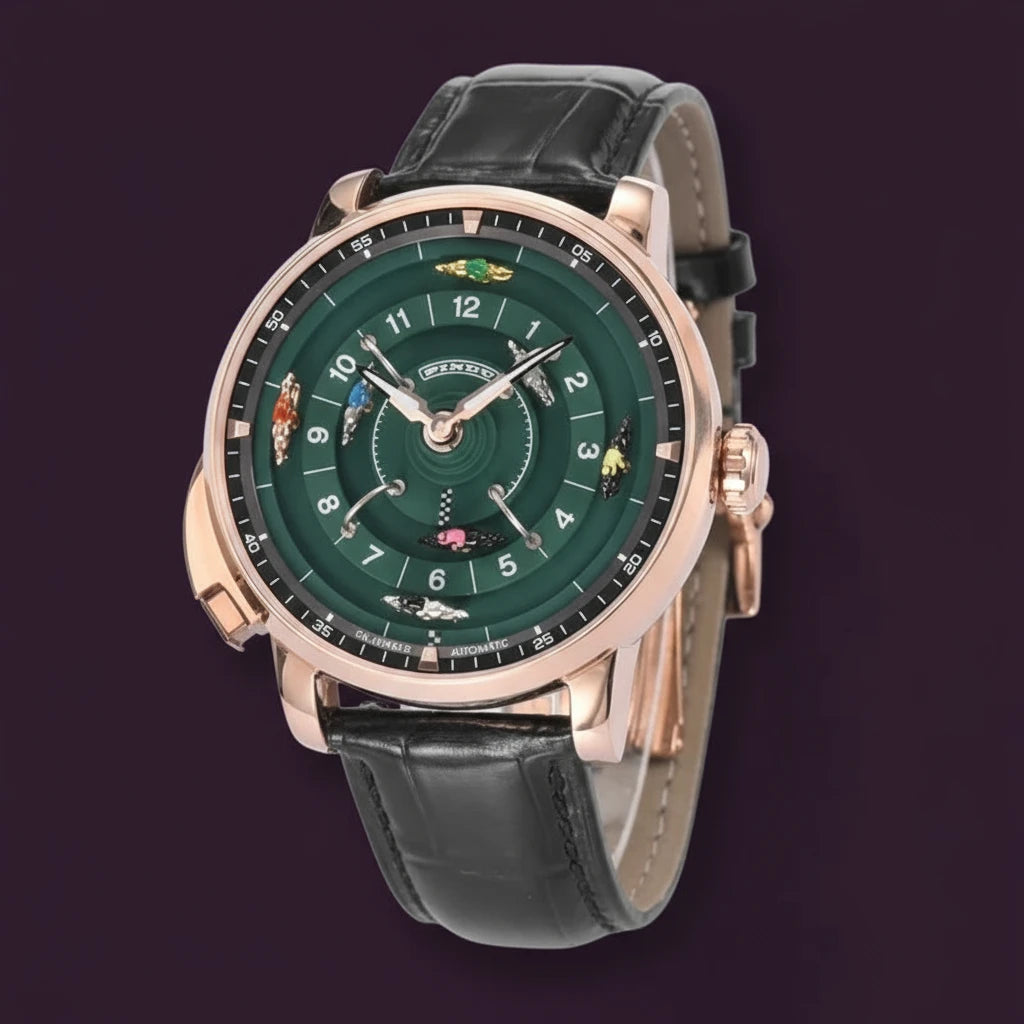 Pindu Designs NH35 Men's Mechanical Watch Press Button Turn Horse Riding Roulette Blue Sapphire Mirror Miyota Movement Jacob