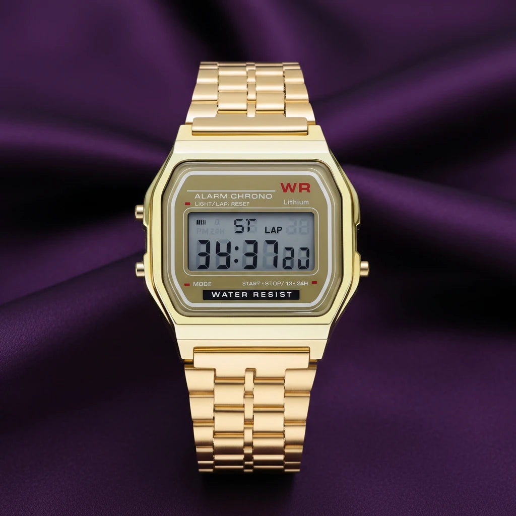 Model 1980 Retro Non-Waterproof Steel Band Watch For Women, Men, Business Clock, Multi-Functional LED Digital Sports Watch, Electronic Clock