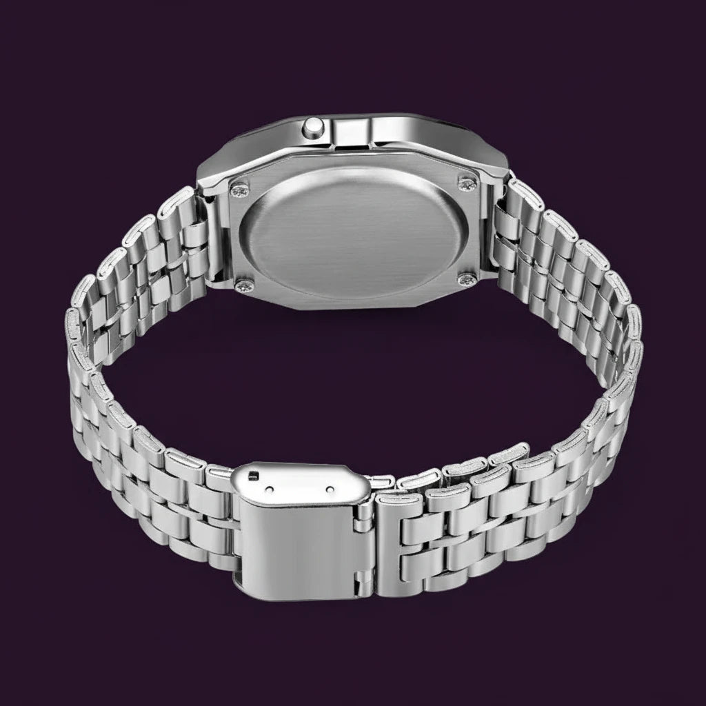 Model 1980 Retro Non-Waterproof Steel Band Watch For Women, Men, Business Clock, Multi-Functional LED Digital Sports Watch, Electronic Clock