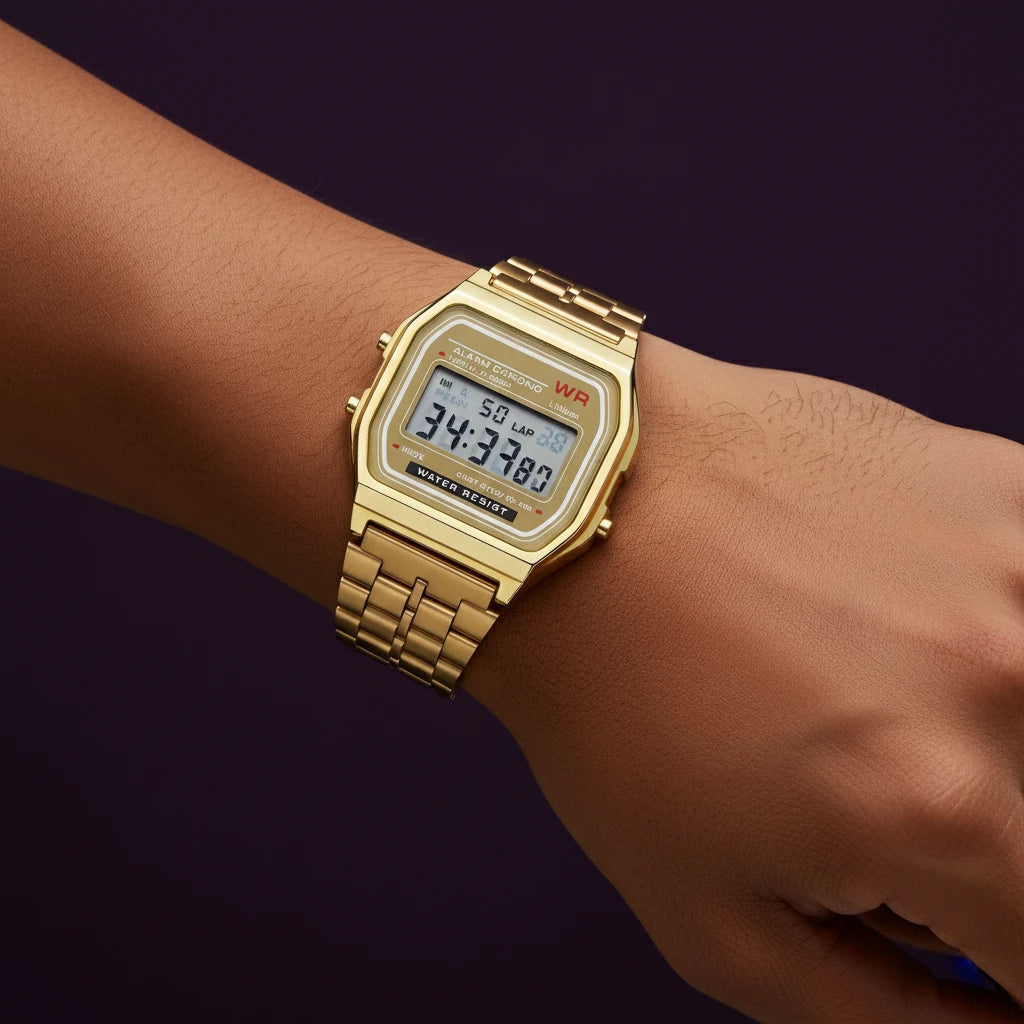 Model 1980 Retro Non-Waterproof Steel Band Watch For Women, Men, Business Clock, Multi-Functional LED Digital Sports Watch, Electronic Clock