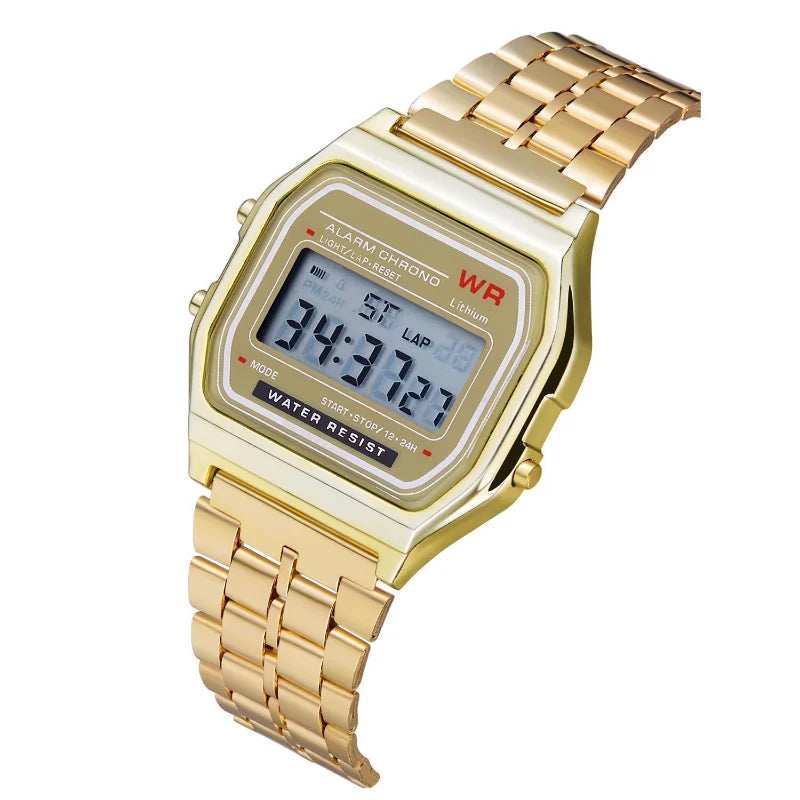Model 1980 Retro Non-Waterproof Steel Band Watch For Women, Men, Business Clock, Multi-Functional LED Digital Sports Watch, Electronic Clock